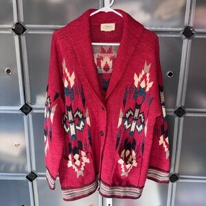 Ralph Lauren Denim & Supply Red/Multi Southwestern Print Cardigan Sweater XL
